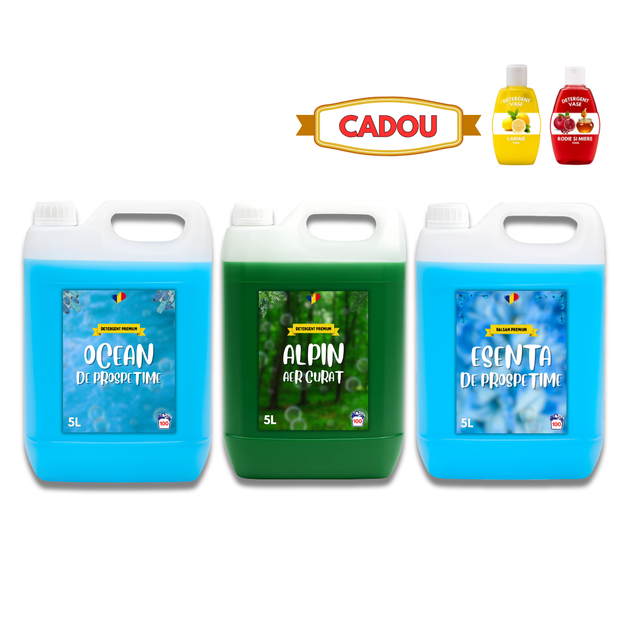 Detergent Ocean 5L, Alpin 5L, Balsam Esență Prospețime 5L + CADOU