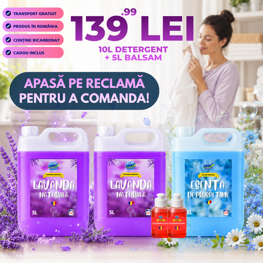 Detergent Lavandă 10L, Balsam Esență Prospețime 5L + CADOU