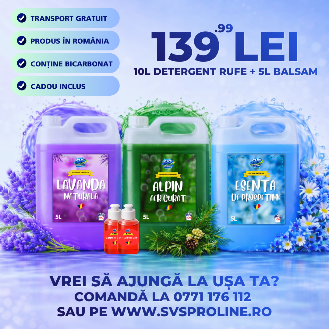 Pachet 15L - Detergent Lavandă 5L, Alpin 5L, Balsam Esență Prospețime 5L + CADOU