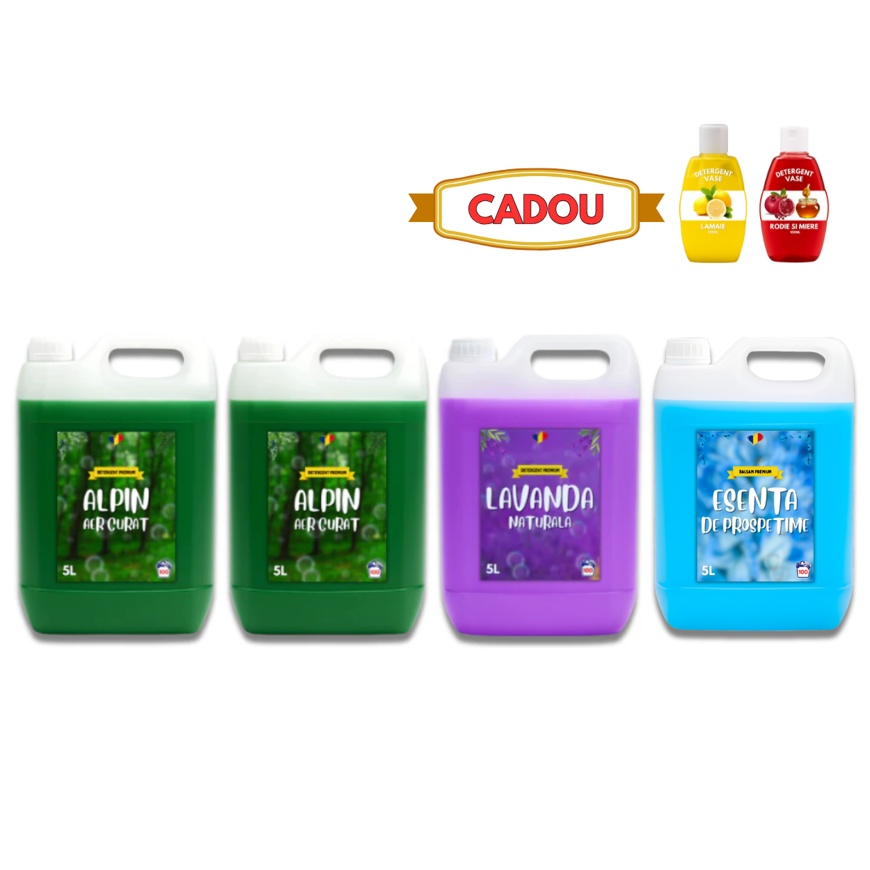 Detergent Alpin 10L, Lavandă 5L, Balsam Esență Prospețime 5L + CADOU