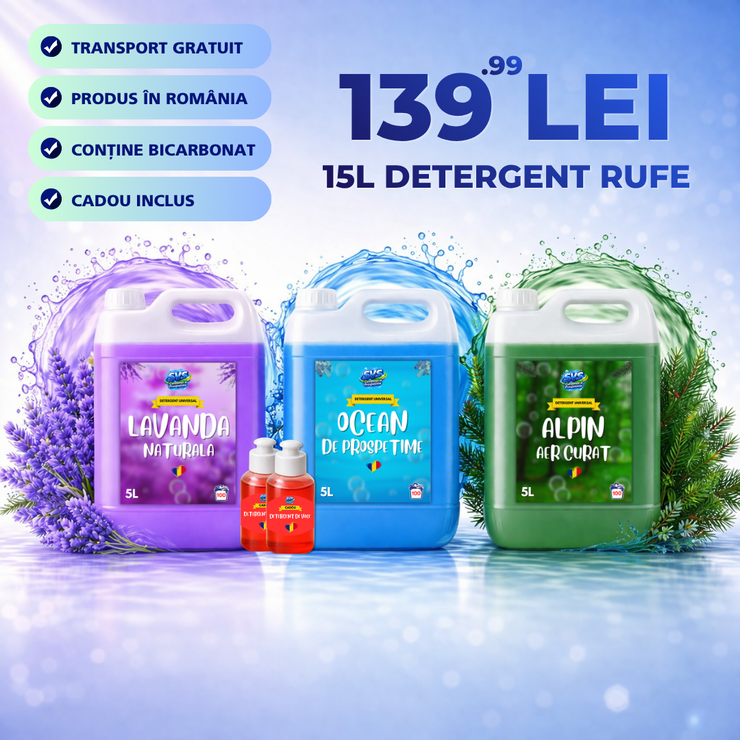 Pachet 15L - Detergent Lavandă 5L, Ocean 5L, Alpin 5L + CADOU