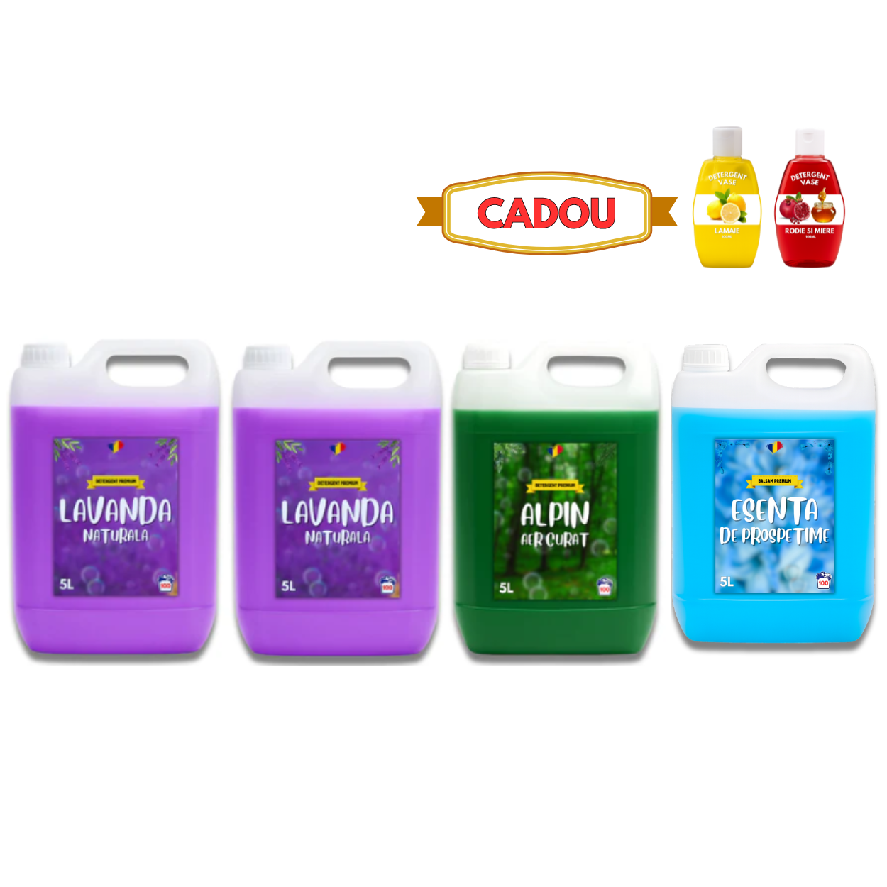 Detergent Lavandă 10L, Alpin 5L, Balsam Esență Prospețime 5L + CADOU