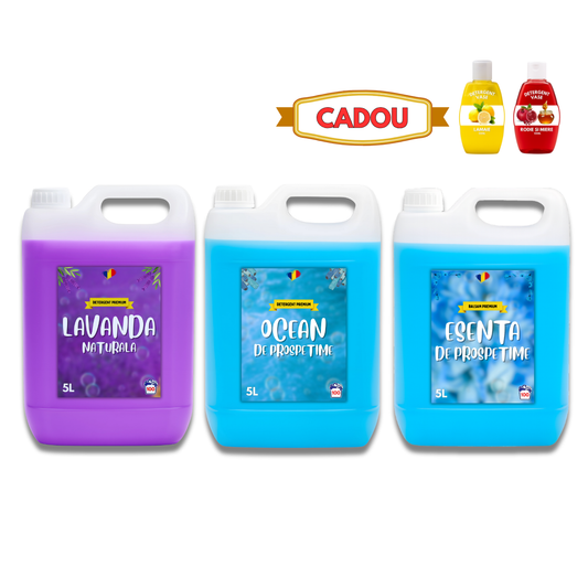 Detergent Lavandă 5L, Ocean 5L, Balsam Esență Prospețime 5L + CADOU
