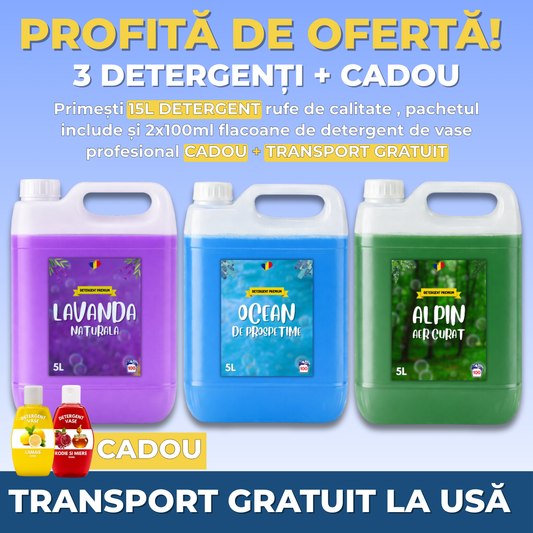 Detergent Lavandă 5L, Ocean 5L, Alpin 5L + CADOU